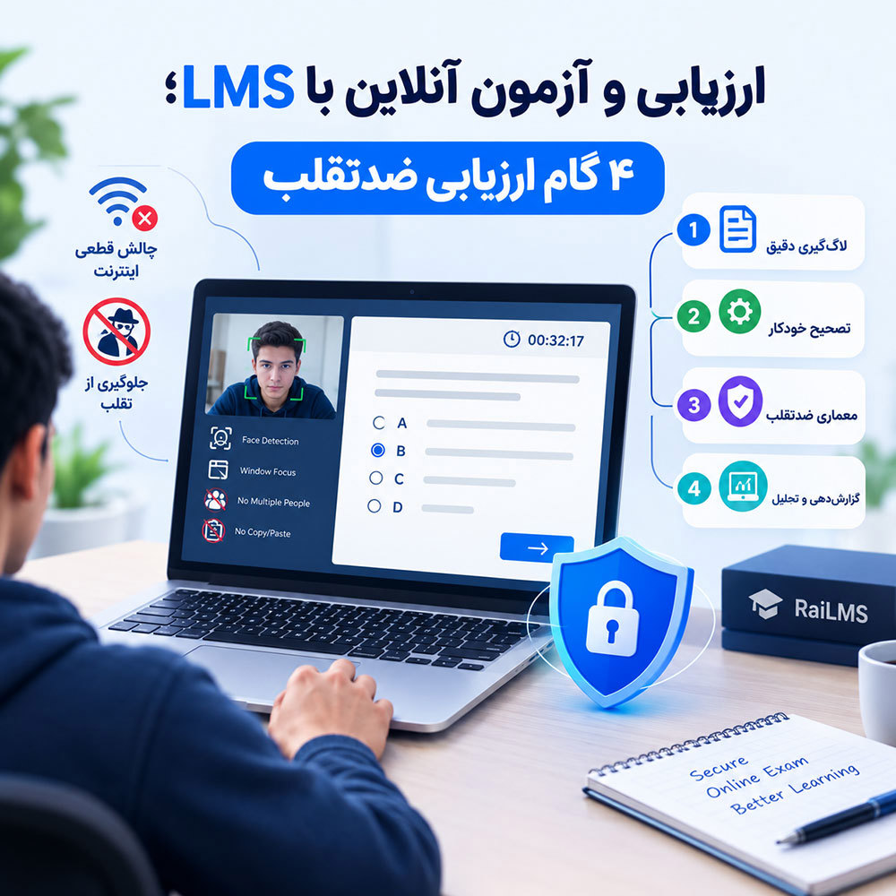 ارزیابی و آزمون آنلاین با LMS؛ ۴ گام ارزیابی ضدتقلب 